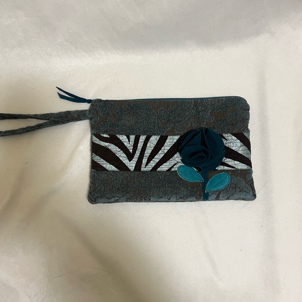Chic Teal and Brown Floral Wristlet